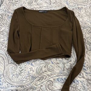 SHEIN Olive Long Sleeve Crop Top